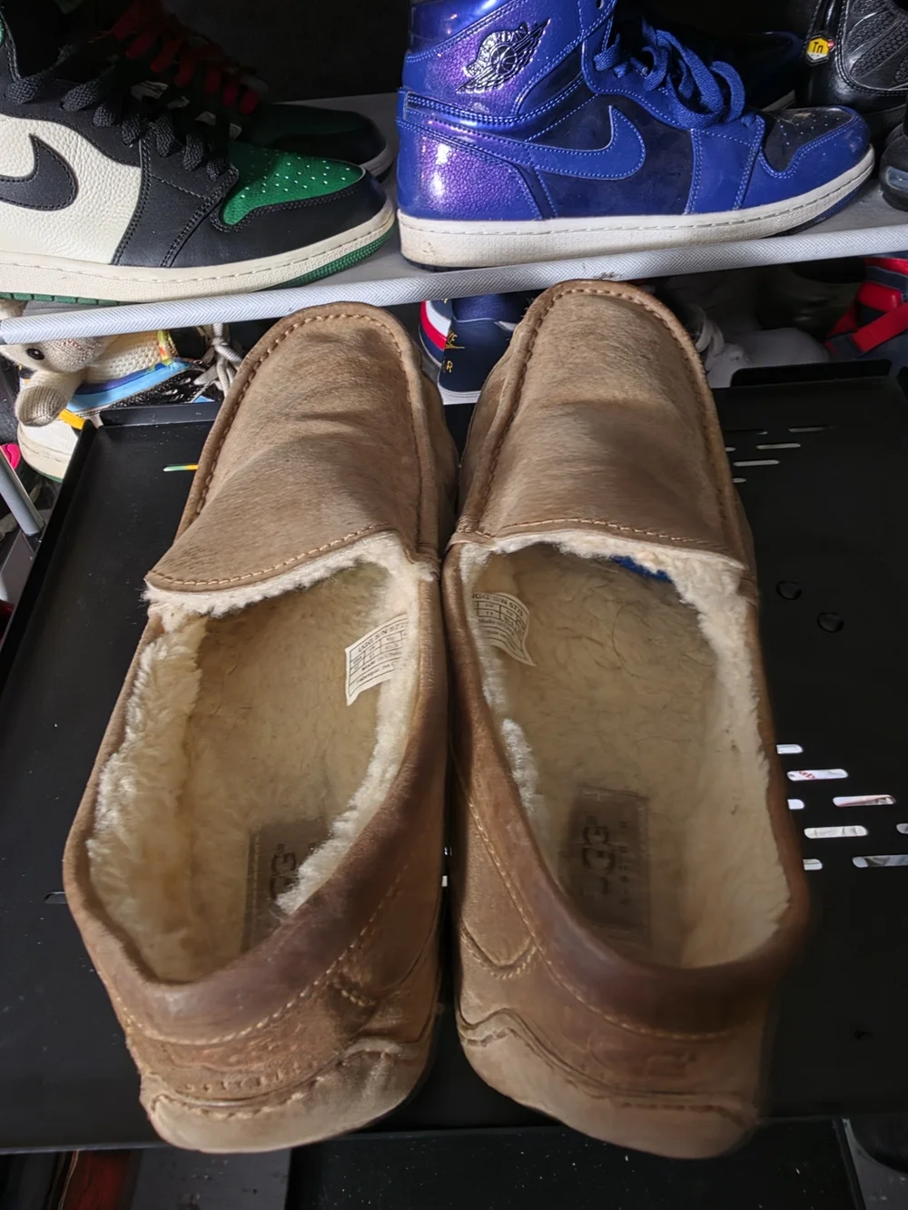 🔥 Men UGG Size 12 Sheepskin Brown Suede Shearling-Lined Slip-On Loafers